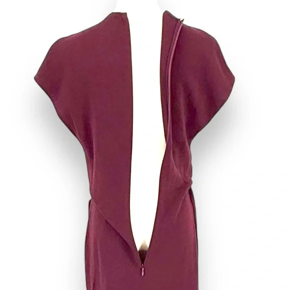 Reiss Burgundy Wrap Midi Dress Size 4 Classic Professional Designer - Picture 2 of 8